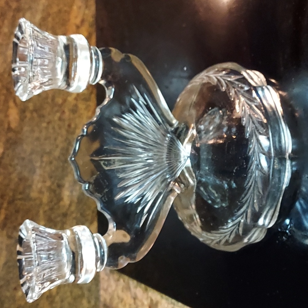 Vintage Jeanette Glass Sunburst Etched Candle holder.